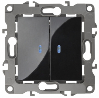 Открыть страницу товара Выключатель ЭРА 12-1105-06 двухклавишный, скрытой установки, с подсветкой, черный