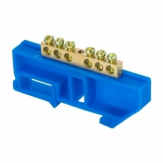 Шина "0" N 6*9 мм. 6 отверстий латунь синий изолятор на DIN-рейку EKF sn0-63-06-d