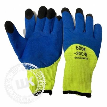 Перчатки с двойным обливом 600# салатно-синие с черными пальцами