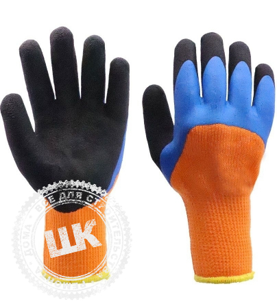Перчатки утепленные оранжево-синие с чер. обливом