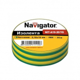 Изоляционная лента Navigator NIT-A19-20/YG ПВХ высший сорт, желто-зеленая