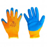Перчатки утепленные оранжево-синие вафельный облив №0