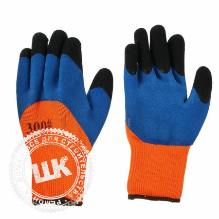 Перчатки утепленные оранжево-синие с чер. пальцами