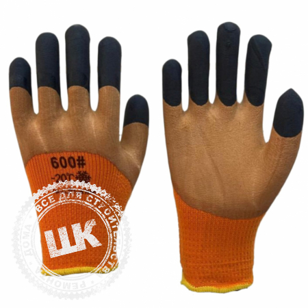Перчатки оранжевые облив коричнево-черный 600#