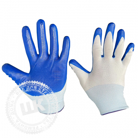 Перчатки нейлоновые белые с синим обливом