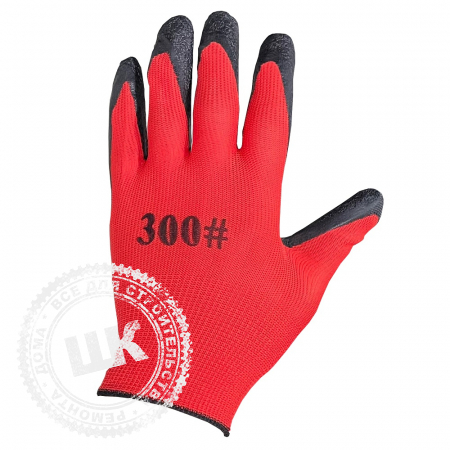 Перчатки нейлон. красные с черным обливом 300#