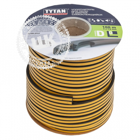 Уплотнитель для окон Tytan D 100м 9*7.5мм черный